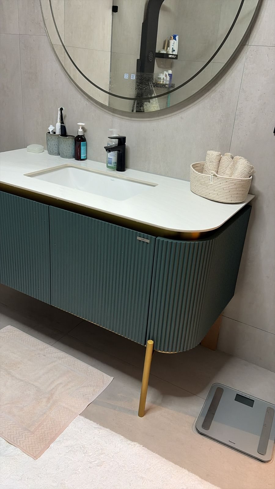 Completed bathroom vanity with double basins