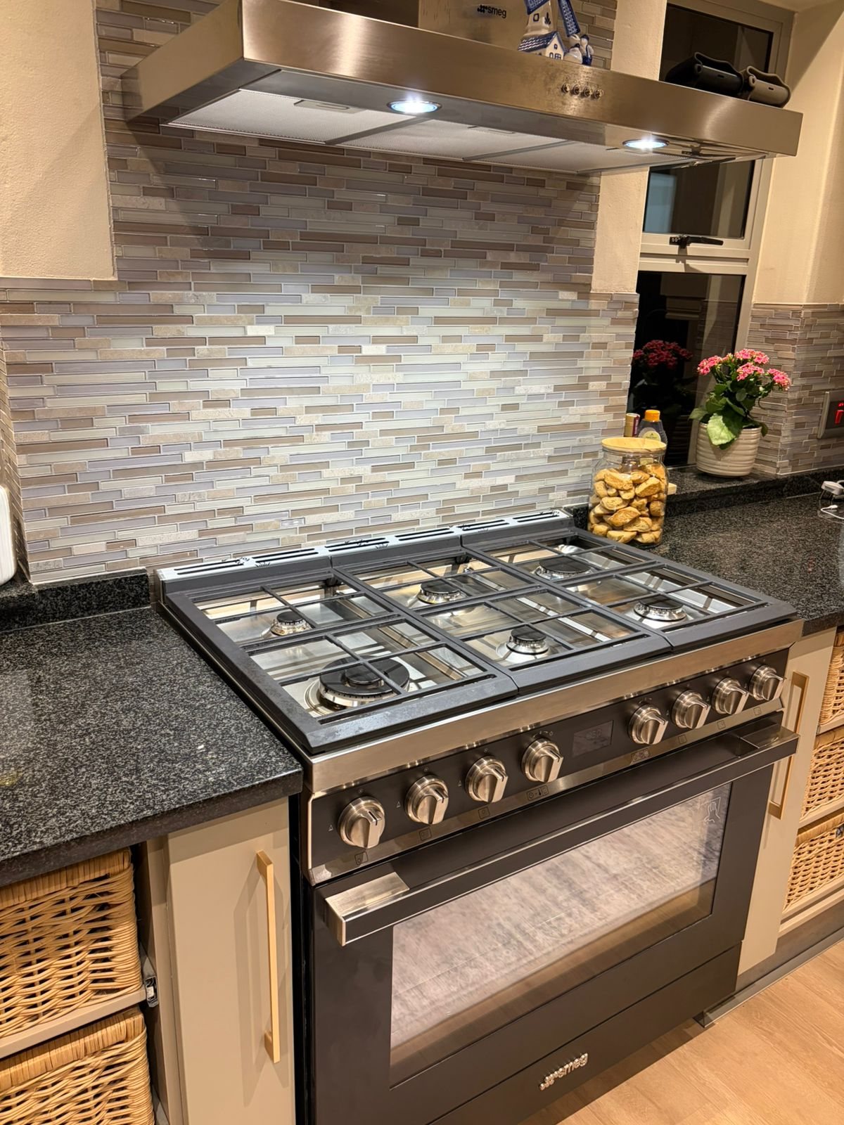Finished kitchen counter and stove detail