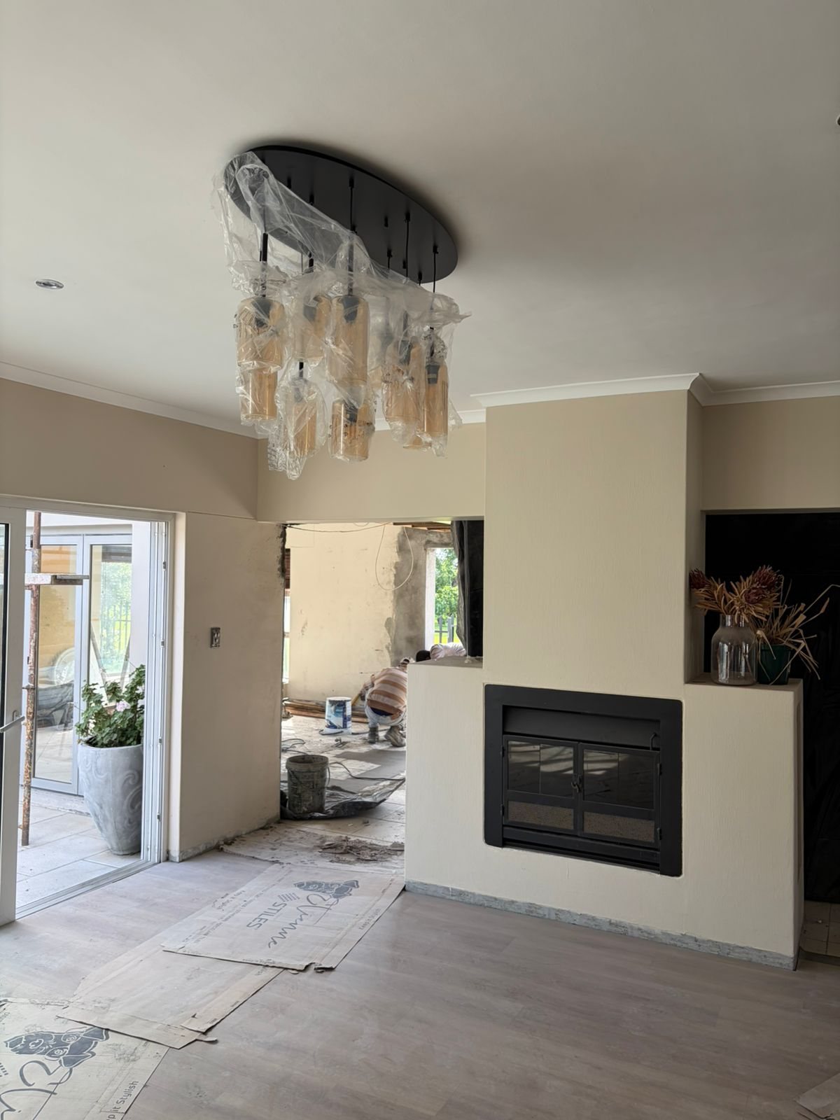 Finished living area with fireplace